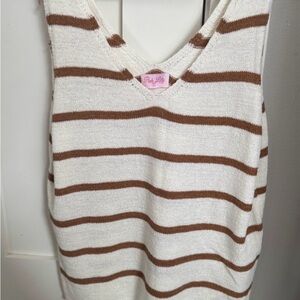 Pink Lily White and Brown Striped Sweater Tank Top